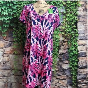 Lilly Pulitzer Jessica Nauti Navy Short Sleeve Pink Blue Dress NWT XL